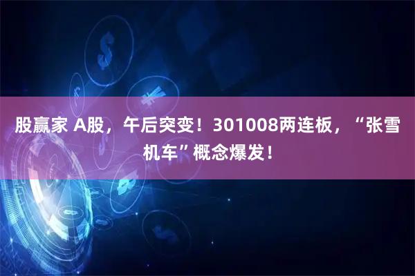 股赢家 A股，午后突变！301008两连板，“张雪机车”概念爆发！